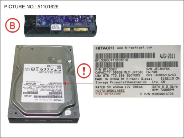 HDD 500GB SATA S3 7.2K 3.5'